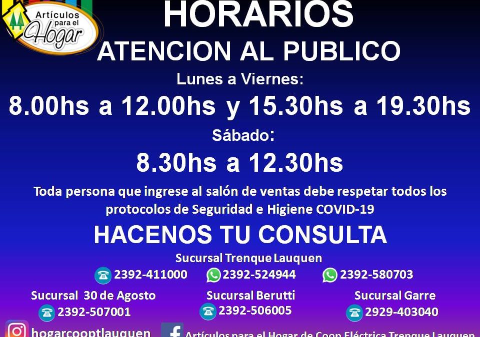 LOS NUEVOS HORARIOS DE ARTÍCULOS PARA EL HOGAR